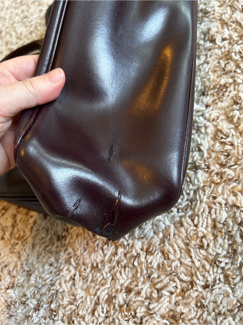 Longchamp Le Roseau Burgundy Brown Leather Handbag Silver Bamboo Clasp Vintage - Picture 6 of 15